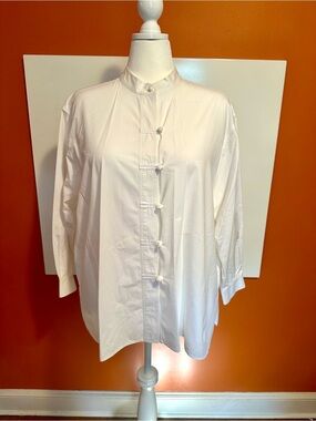 J.Jill White 100% Cotton Mandarin Collar Frog Closure Tunic Blouse 1X